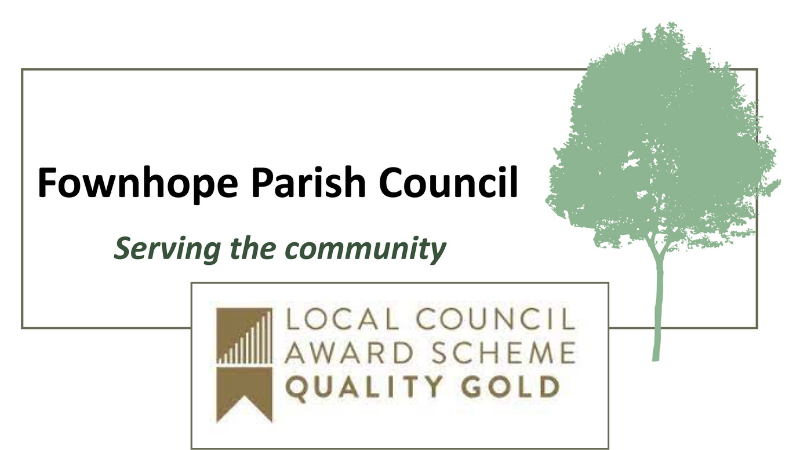 Fownhope Parish Council logo with words "Serving the community" with Local Council Award Scheme Quality Gold logo underneath